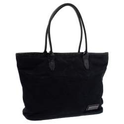 Pre Owned Longchamp Black Logo Embossed Canvas Tote
