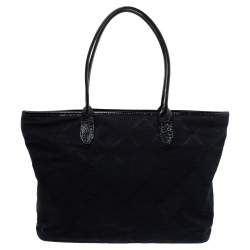 Pre Owned Longchamp Black Logo Embossed Canvas Tote