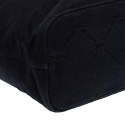 Pre Owned Longchamp Black Logo Embossed Canvas Tote