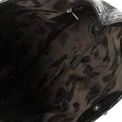 Longchamp Black Glaze Croc Embossed Leather Roseau Tote