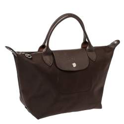 Longchamp Dark Brown Nylon Le Pliage Neon Tote