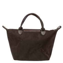 Longchamp Dark Brown Nylon Le Pliage Neon Tote