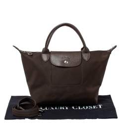 Longchamp Dark Brown Nylon Le Pliage Neon Tote