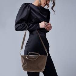 Longchamp Dark Brown Nylon Le Pliage Neon Tote