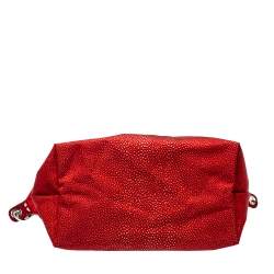 Pre Owned Longchamp Red Stingray Print Nylon and Patent Leather Le Pliage Neo Tote