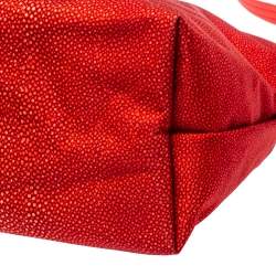 Pre Owned Longchamp Red Stingray Print Nylon and Patent Leather Le Pliage Neo Tote