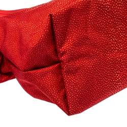 Pre Owned Longchamp Red Stingray Print Nylon and Patent Leather Le Pliage Neo Tote