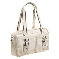 Longchamp Cream Canvas Double Pocket Satchel
