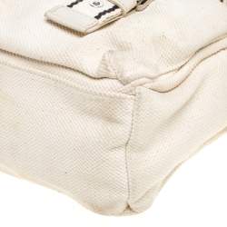 Longchamp Cream Canvas Double Pocket Satchel