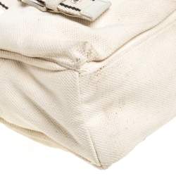 Longchamp Cream Canvas Double Pocket Satchel