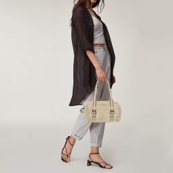 Longchamp Cream Canvas Double Pocket Satchel