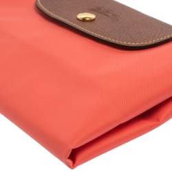 Pre Owned Longchamp Coral Peach Nylon Le Pliage Tote