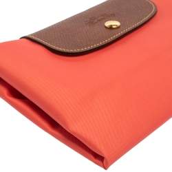 Pre Owned Longchamp Coral Peach Nylon Le Pliage Tote
