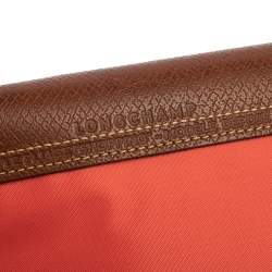 Pre Owned Longchamp Coral Peach Nylon Le Pliage Tote