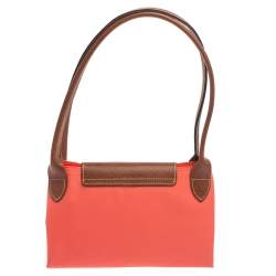 Pre Owned Longchamp Coral Peach Nylon Le Pliage Tote