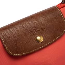 Pre Owned Longchamp Coral Peach Nylon Le Pliage Tote