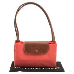 Pre Owned Longchamp Coral Peach Nylon Le Pliage Tote