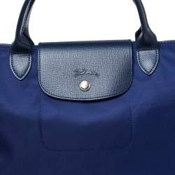 Pre Owned Longchamp Blue Nylon and Leather Le Pliage Neo Tote