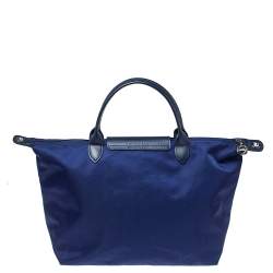 Pre Owned Longchamp Blue Nylon and Leather Le Pliage Neo Tote
