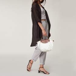 Pre Owned Longchamp White Nylon Mini Le Pliage Tote