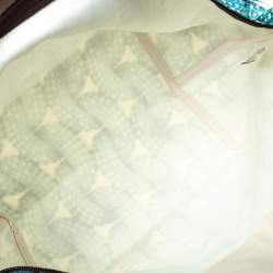 Pre Owned Longchamp Blue/Brown Fabric and Leather Surf and The City Le Pliage Tote