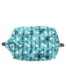 Pre Owned Longchamp Blue/Brown Fabric and Leather Surf and The City Le Pliage Tote