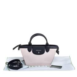Longchamp Light Pink/Black Leather Le Pliage Cuir Tote