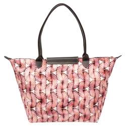 Longchamp Pink/Brown Fabric and Leather  Surf and The City Le Pliage Tote