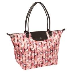 Longchamp Pink/Brown Fabric and Leather  Surf and The City Le Pliage Tote