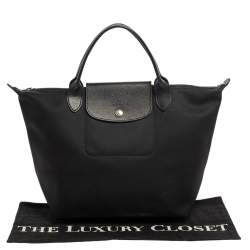 Pre Owned Longchamp Black Nylon and Leather Small Le Pliage Tote
