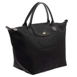 Pre Owned Longchamp Black Nylon and Leather Small Le Pliage Tote
