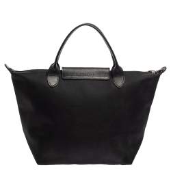 Pre Owned Longchamp Black Nylon and Leather Small Le Pliage Tote