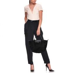 Pre Owned Longchamp Black Nylon and Leather Small Le Pliage Tote