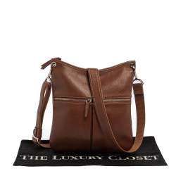 Pre Owned Longchamp Brown Leather Le Foulonne Crossbody Bag