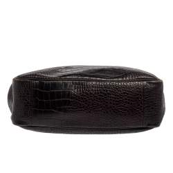 Pre Owned Longchamp Brown Glaze Croc Embossed Leather Roseau Tote