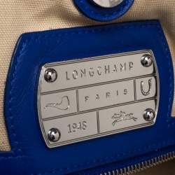 Pre Owned Longchamp Blue/Silver Leather Medium LM Cuir Shopper Tote