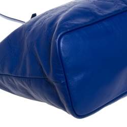 Pre Owned Longchamp Blue/Silver Leather Medium LM Cuir Shopper Tote