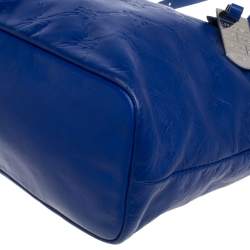 Pre Owned Longchamp Blue/Silver Leather Medium LM Cuir Shopper Tote