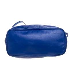 Pre Owned Longchamp Blue/Silver Leather Medium LM Cuir Shopper Tote