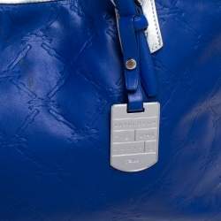 Pre Owned Longchamp Blue/Silver Leather Medium LM Cuir Shopper Tote