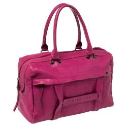 Pre Owned Longchamp Pink Leather Front Zip Duffel Bag