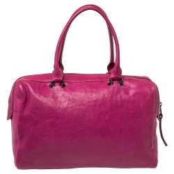 Pre Owned Longchamp Pink Leather Front Zip Duffel Bag