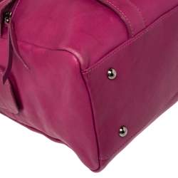 Pre Owned Longchamp Pink Leather Front Zip Duffel Bag