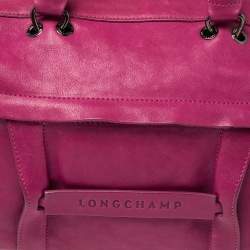 Pre Owned Longchamp Pink Leather Front Zip Duffel Bag