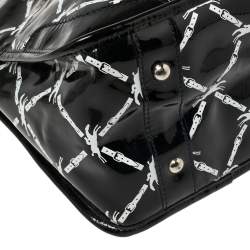 Pre Owned Longchamp Black Printed Patent Leather Satchel