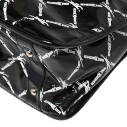 Pre Owned Longchamp Black Printed Patent Leather Satchel