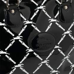 Pre Owned Longchamp Black Printed Patent Leather Satchel