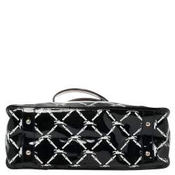 Pre Owned Longchamp Black Printed Patent Leather Satchel