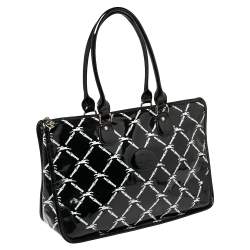 Pre Owned Longchamp Black Printed Patent Leather Satchel