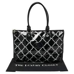Pre Owned Longchamp Black Printed Patent Leather Satchel